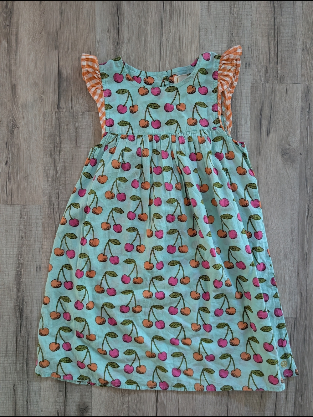 Pink Chicken Happy Mint Cherry Print Dress with Pink & Orange Cherries, 6Y (V9)